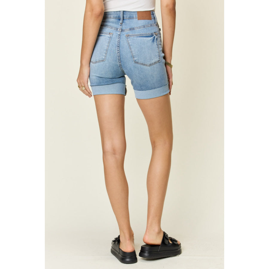 Judy Blue Full Size Tummy Control High Waist Denim Shorts Apparel and Accessories