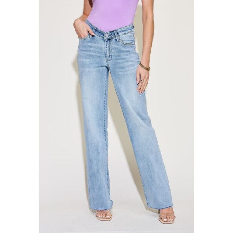 Judy Blue Full Size V Front Waistband Straight Jeans Light / Apparel and Accessories