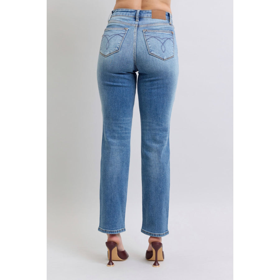 Judy Blue Full Size Wash Thermal Straight Jeans with Pockets Apparel and Accessories