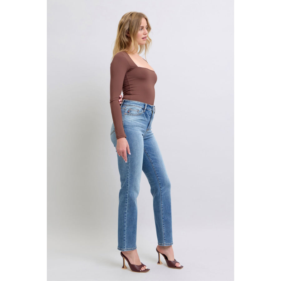 Judy Blue Full Size Wash Thermal Straight Jeans with Pockets Apparel and Accessories