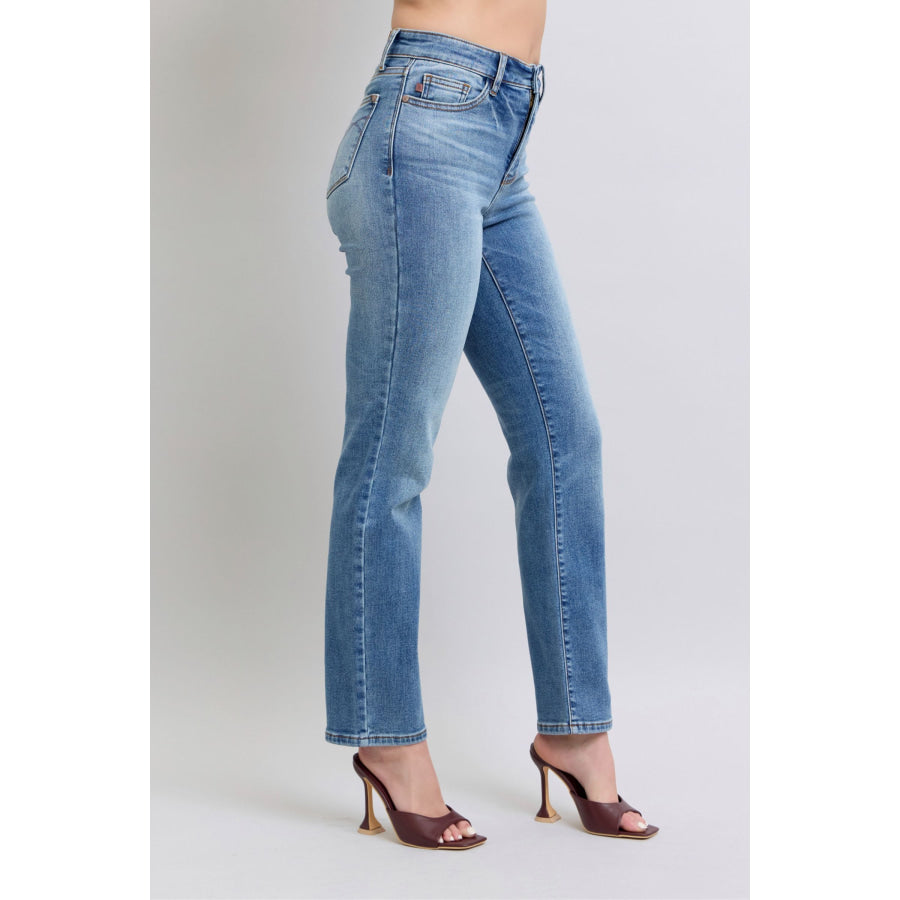 Judy Blue Full Size Wash Thermal Straight Jeans with Pockets Apparel and Accessories