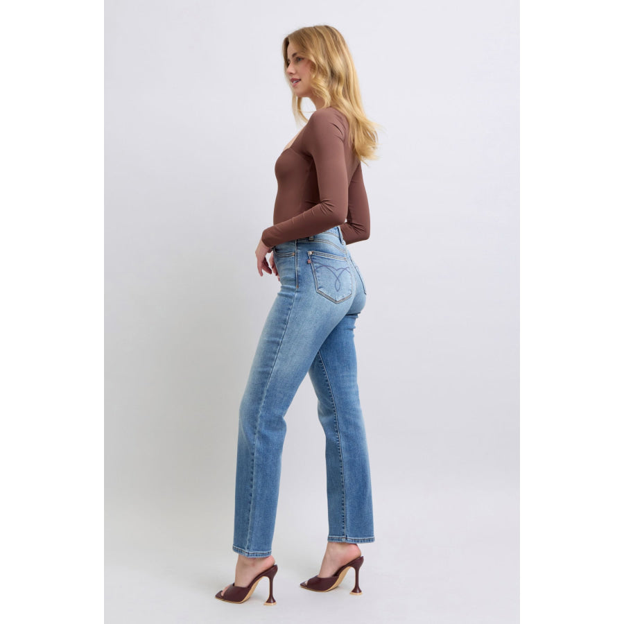 Judy Blue Full Size Wash Thermal Straight Jeans with Pockets Apparel and Accessories