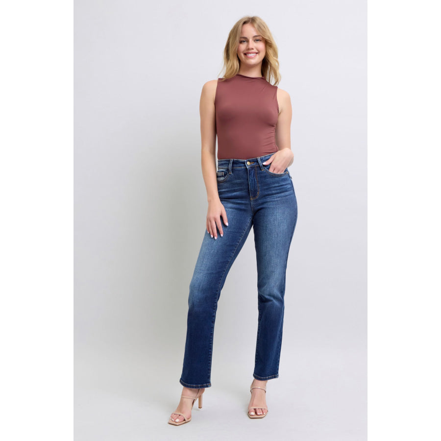 Judy Blue Full Size Washed Straight Leg Jeans with Pockets Apparel and Accessories