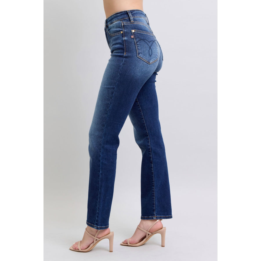 Judy Blue Full Size Washed Straight Leg Jeans with Pockets Apparel and Accessories