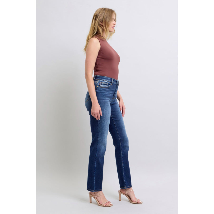 Judy Blue Full Size Washed Straight Leg Jeans with Pockets Apparel and Accessories