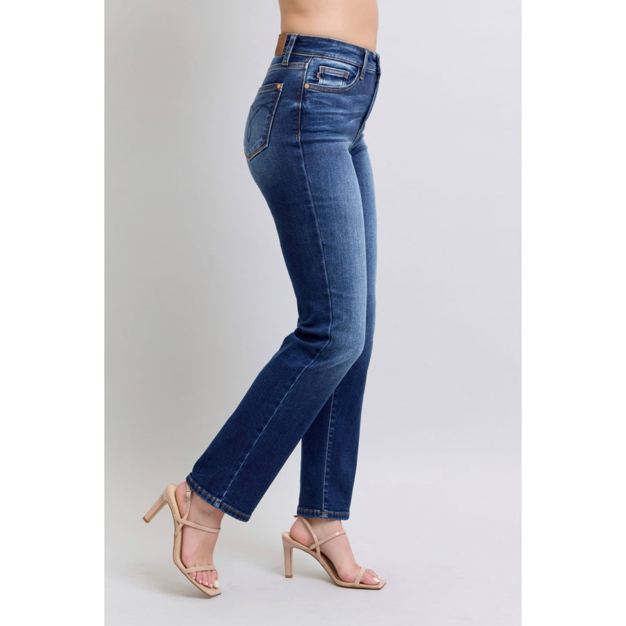 Judy Blue Full Size Washed Straight Leg Jeans with Pockets Apparel and Accessories