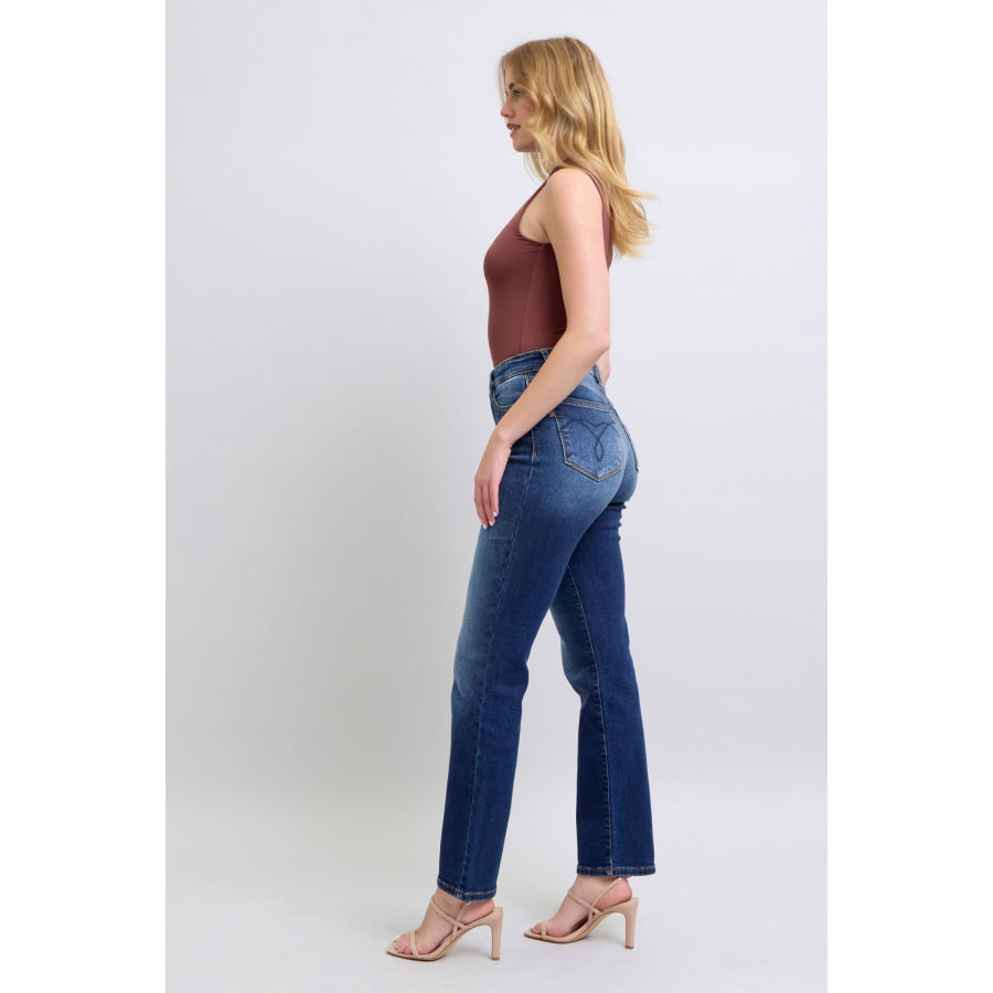 Judy Blue Full Size Washed Straight Leg Jeans with Pockets Apparel and Accessories