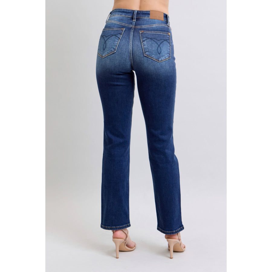 Judy Blue Full Size Washed Straight Leg Jeans with Pockets Apparel and Accessories