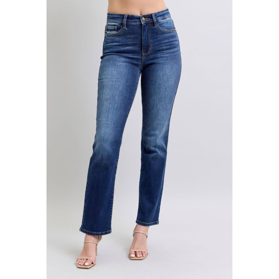 Judy Blue Full Size Washed Straight Leg Jeans with Pockets Dark / 0(24) Apparel and Accessories