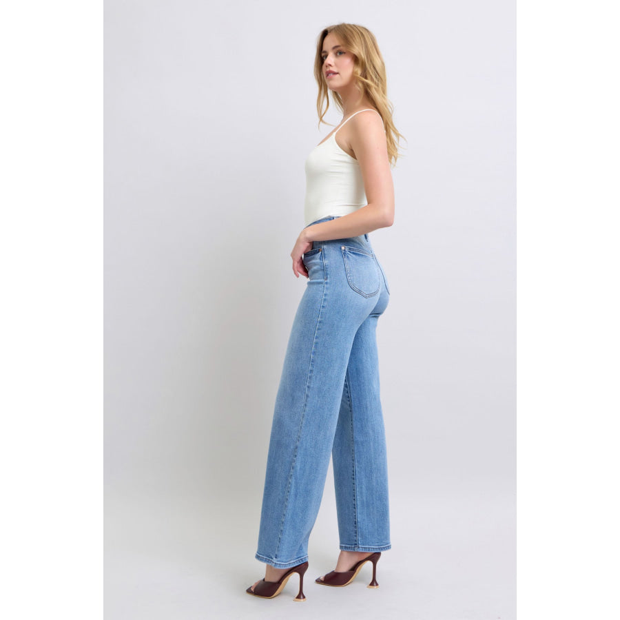 Judy Blue Full Size Wide Leg Jeans with Pockets Apparel and Accessories