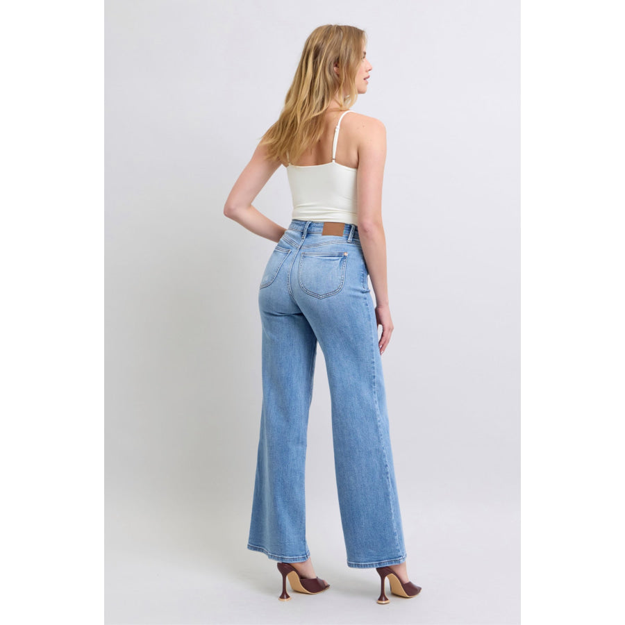 Judy Blue Full Size Wide Leg Jeans with Pockets Apparel and Accessories