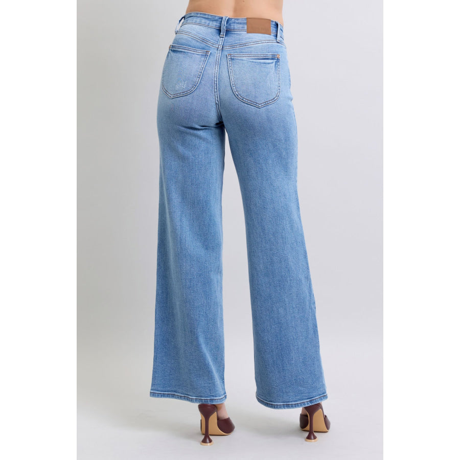 Judy Blue Full Size Wide Leg Jeans with Pockets Apparel and Accessories