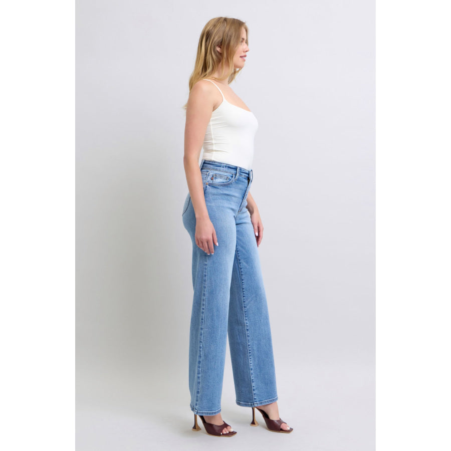 Judy Blue Full Size Wide Leg Jeans with Pockets Apparel and Accessories