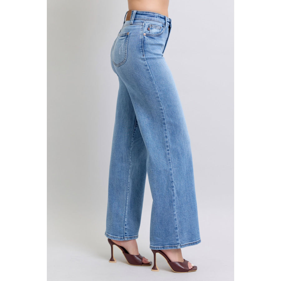 Judy Blue Full Size Wide Leg Jeans with Pockets Apparel and Accessories