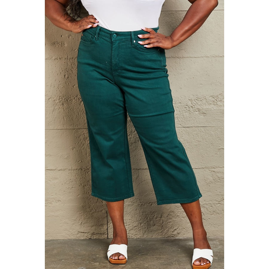 Judy Blue Hailey Full Size Tummy Control High Waisted Cropped Wide Leg Jeans Teal / 0(24)