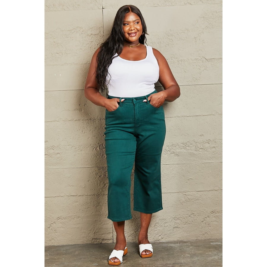 Judy Blue Hailey Full Size Tummy Control High Waisted Cropped Wide