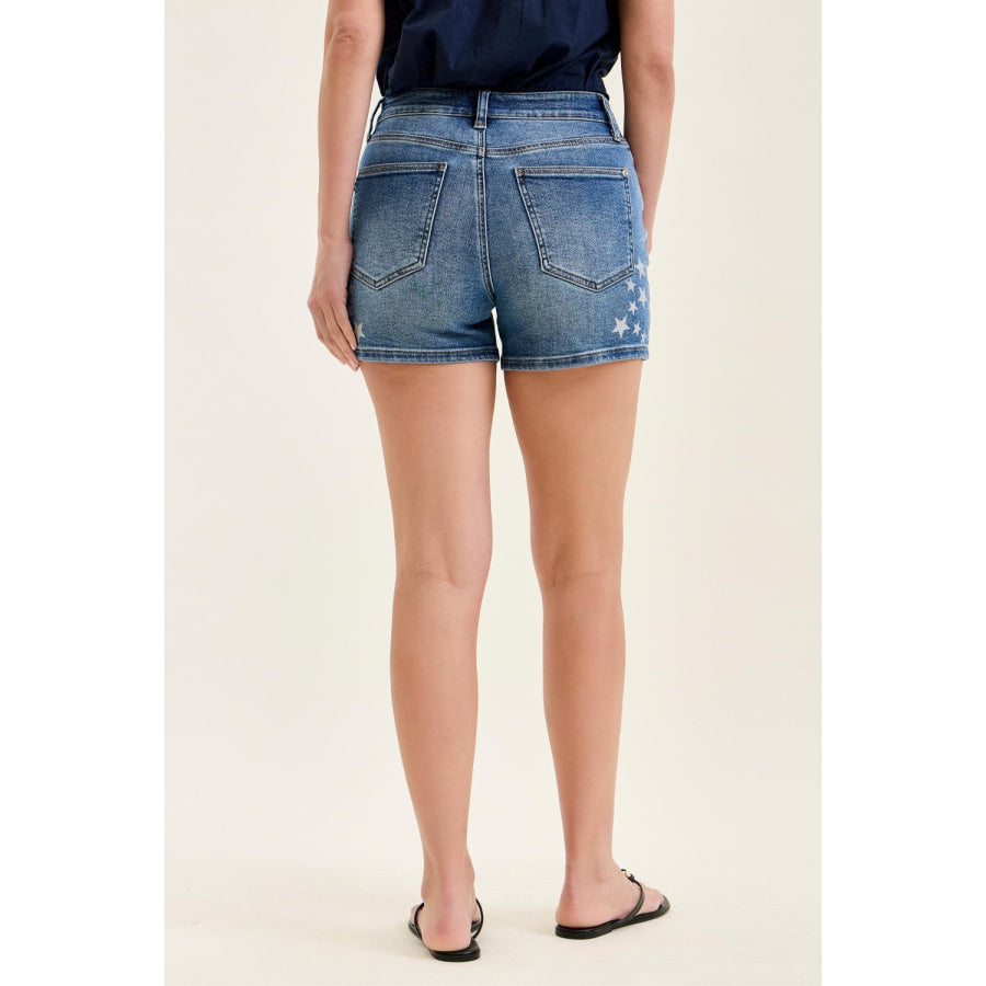 Judy Blue High Rise Slim Short with Star Splatter Apparel and Accessories