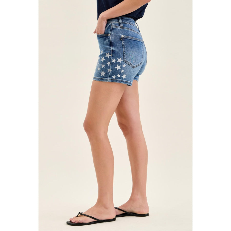 Judy Blue High Rise Slim Short with Star Splatter Apparel and Accessories