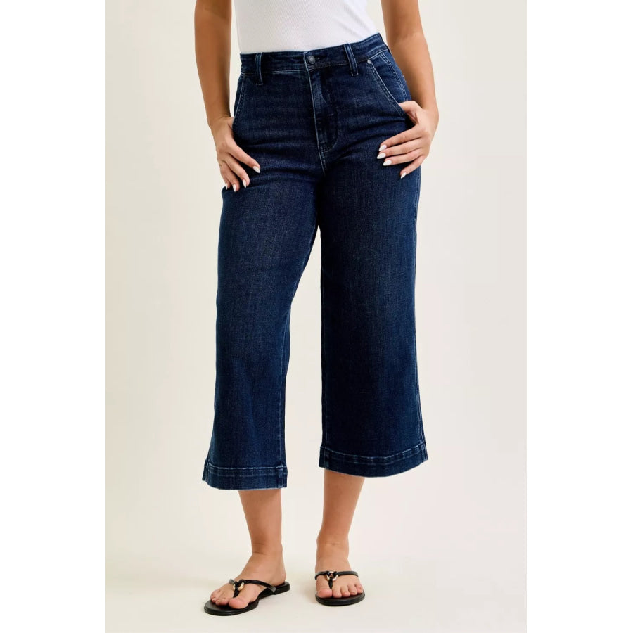 Judy Blue High Waist Ankle Wide Jeans DK / 0/24 Apparel and Accessories