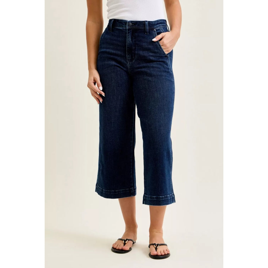 Judy Blue High Waist Ankle Wide Jeans DK / 0/24 Apparel and Accessories