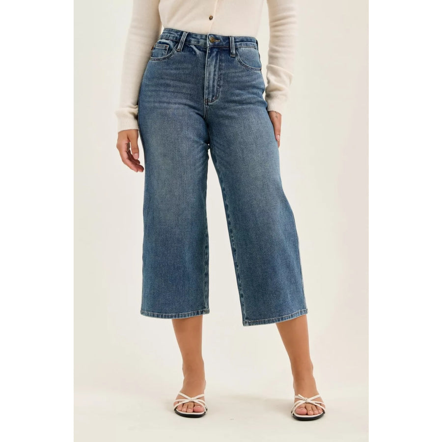 Judy Blue High Waist ’Dottie’ Wide Crop Md Quarry Fade Jeans MD / 1(25) Apparel and Accessories