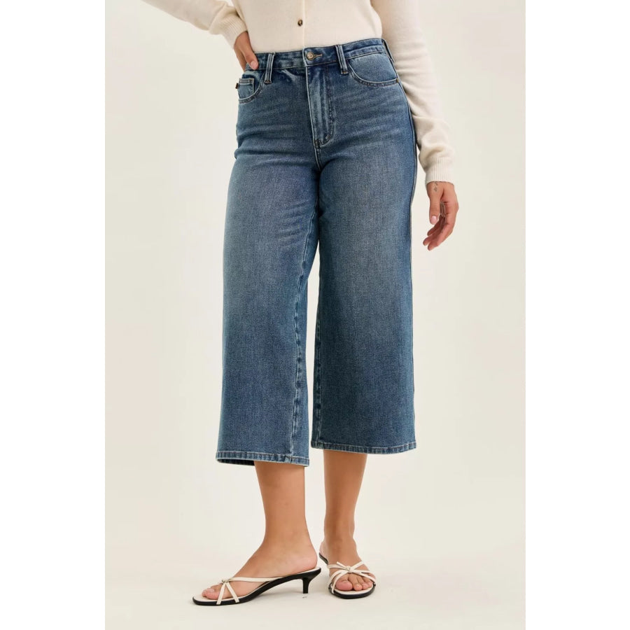 Judy Blue High Waist ’Dottie’ Wide Crop Md Quarry Fade Jeans Apparel and Accessories