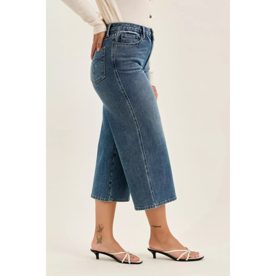 Judy Blue High Waist ’Dottie’ Wide Crop Md Quarry Fade Jeans Apparel and Accessories