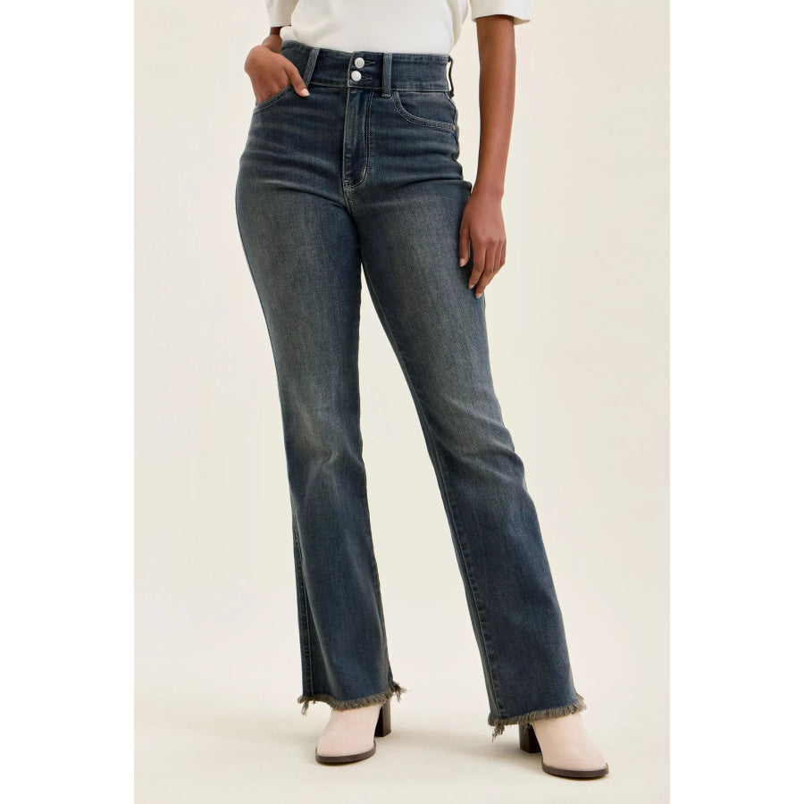 Judy Blue High Waist Double Button Frayed Hem Jeans MD / 0(24) Apparel and Accessories