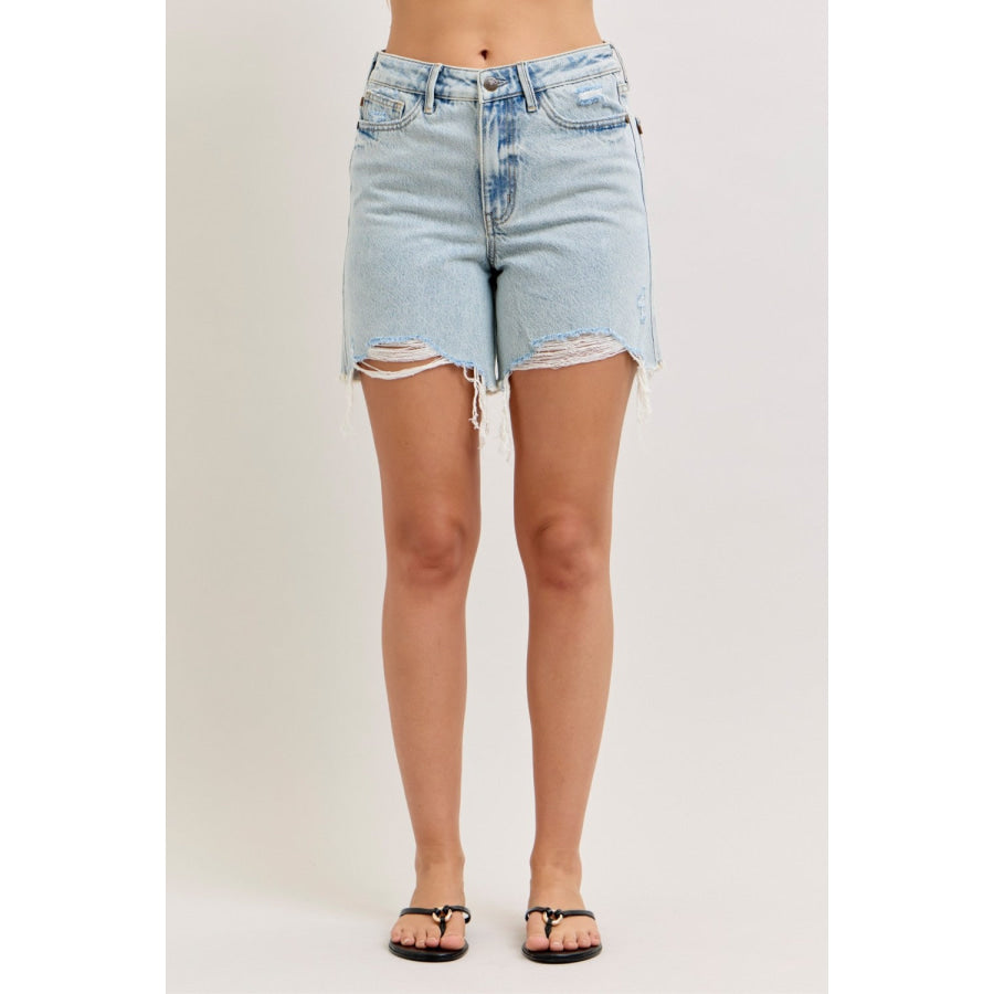 Judy Blue High-Waisted Rigid Magic Dad Short Wwith Cell Phone Back Pockets LT / S Apparel and Accessories