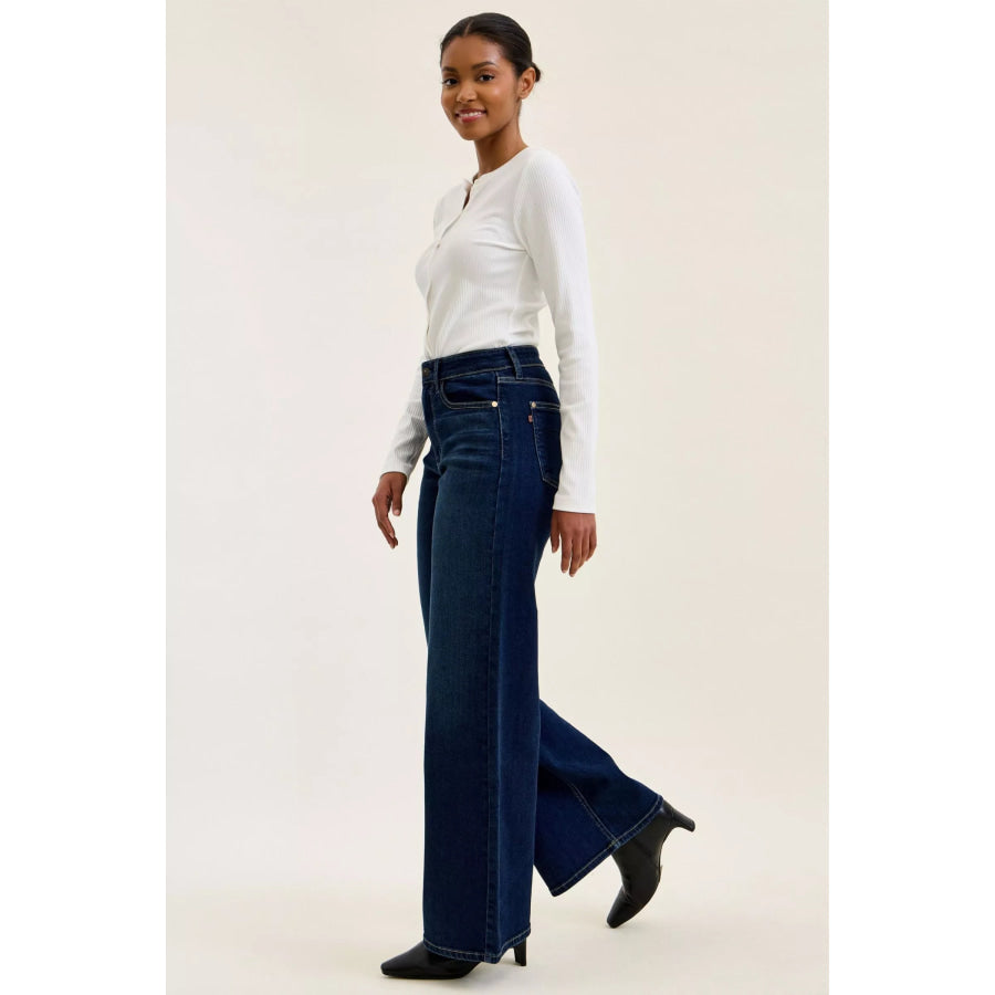 Judy Blue High-Waisted Wide-Leg Dark Wash Jeans Apparel and Accessories
