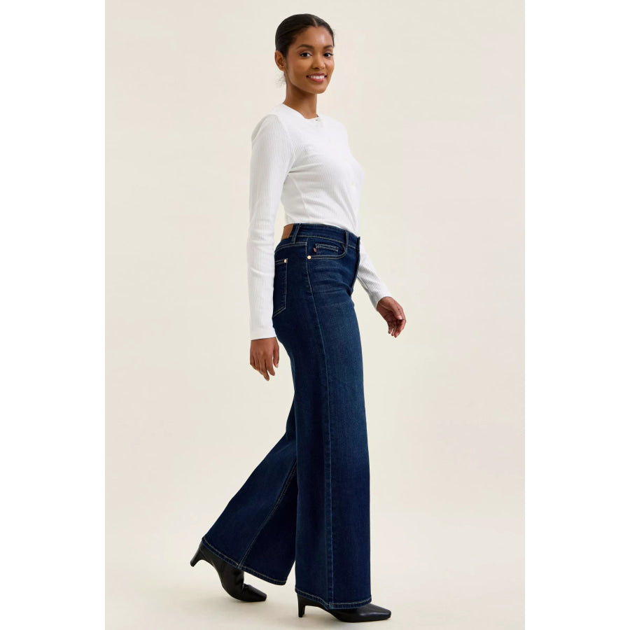 Judy Blue High-Waisted Wide-Leg Dark Wash Jeans Apparel and Accessories