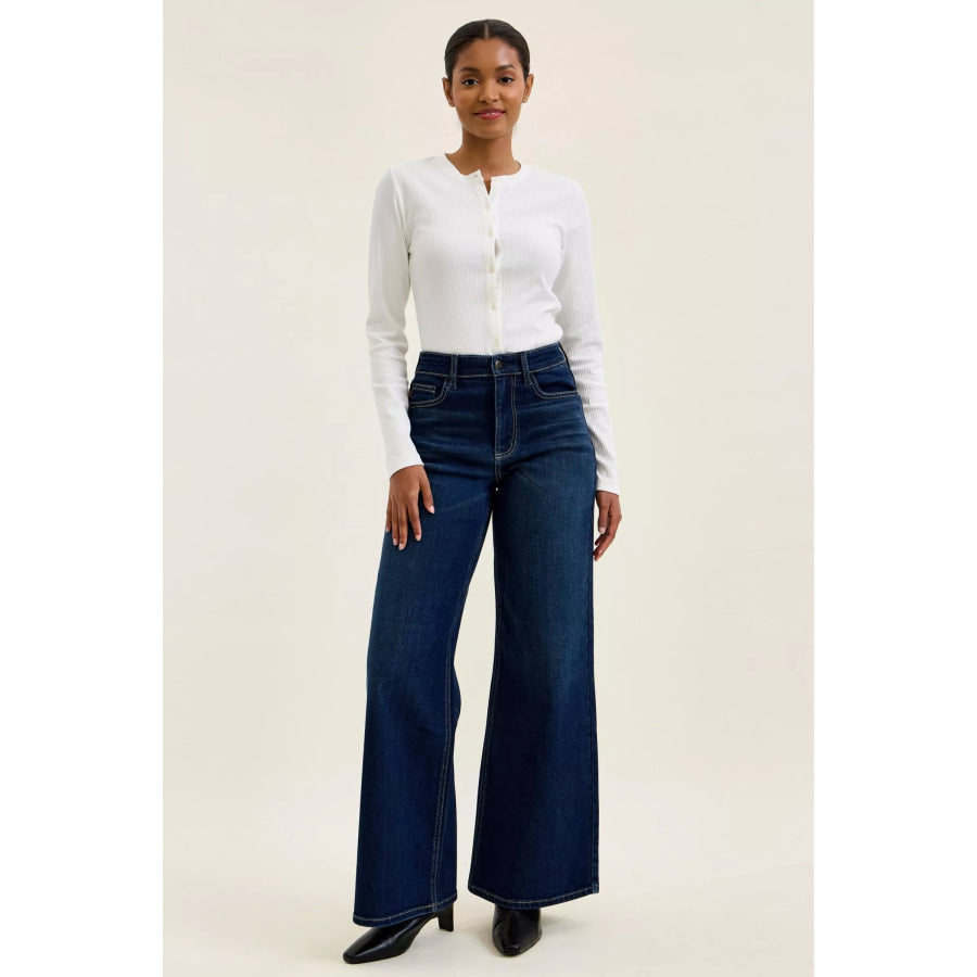 Judy Blue High-Waisted Wide-Leg Dark Wash Jeans Apparel and Accessories