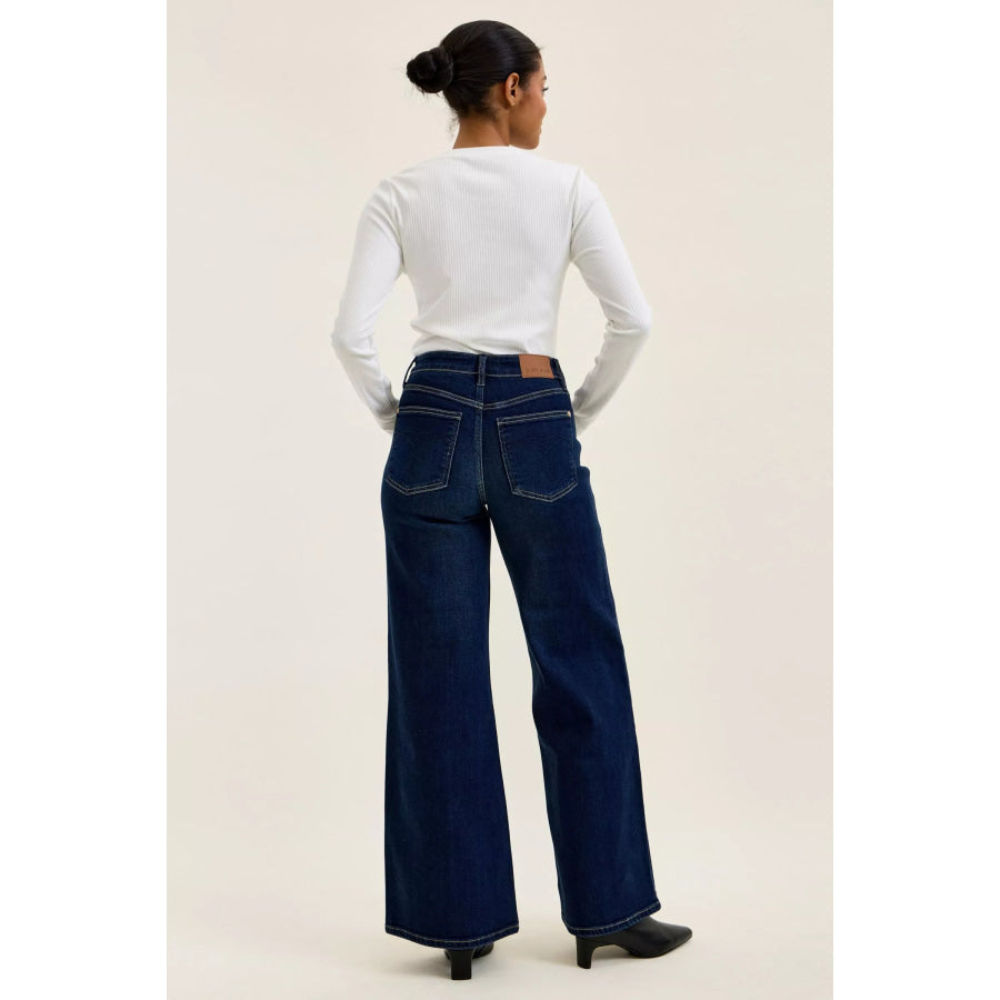 Judy Blue High-Waisted Wide-Leg Dark Wash Jeans Apparel and Accessories