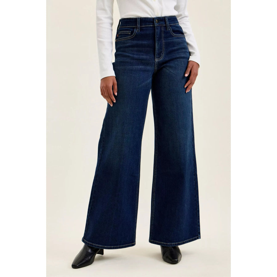 Judy Blue High-Waisted Wide-Leg Dark Wash Jeans DK / 0(24) Apparel and Accessories