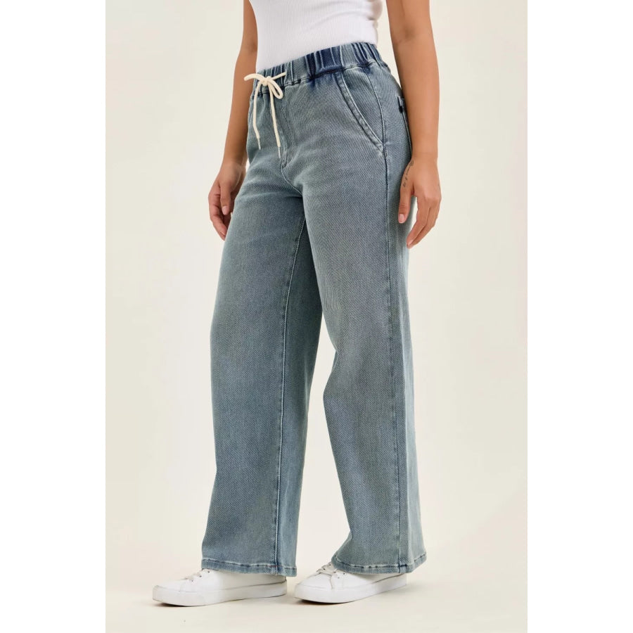 Judy Blue Hight Waist Wilhelmina Baggy Jeans with Md Aged Stone Blue Wash Apparel and Accessories