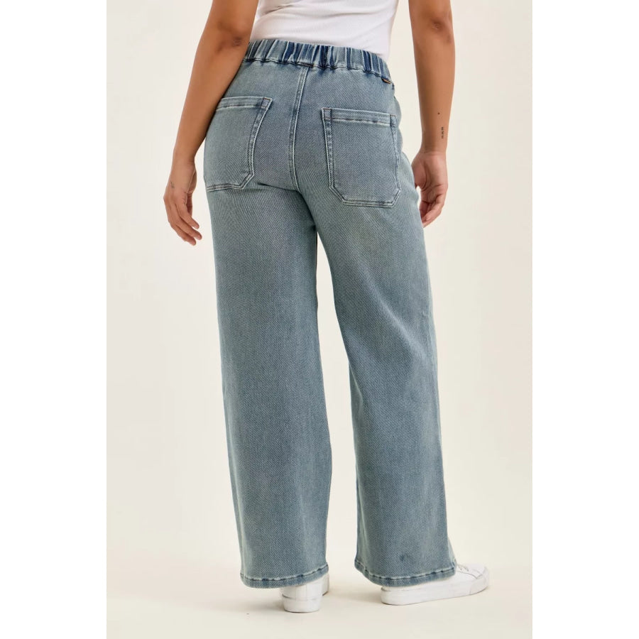 Judy Blue Hight Waist Wilhelmina Baggy Jeans with Md Aged Stone Blue Wash Apparel and Accessories