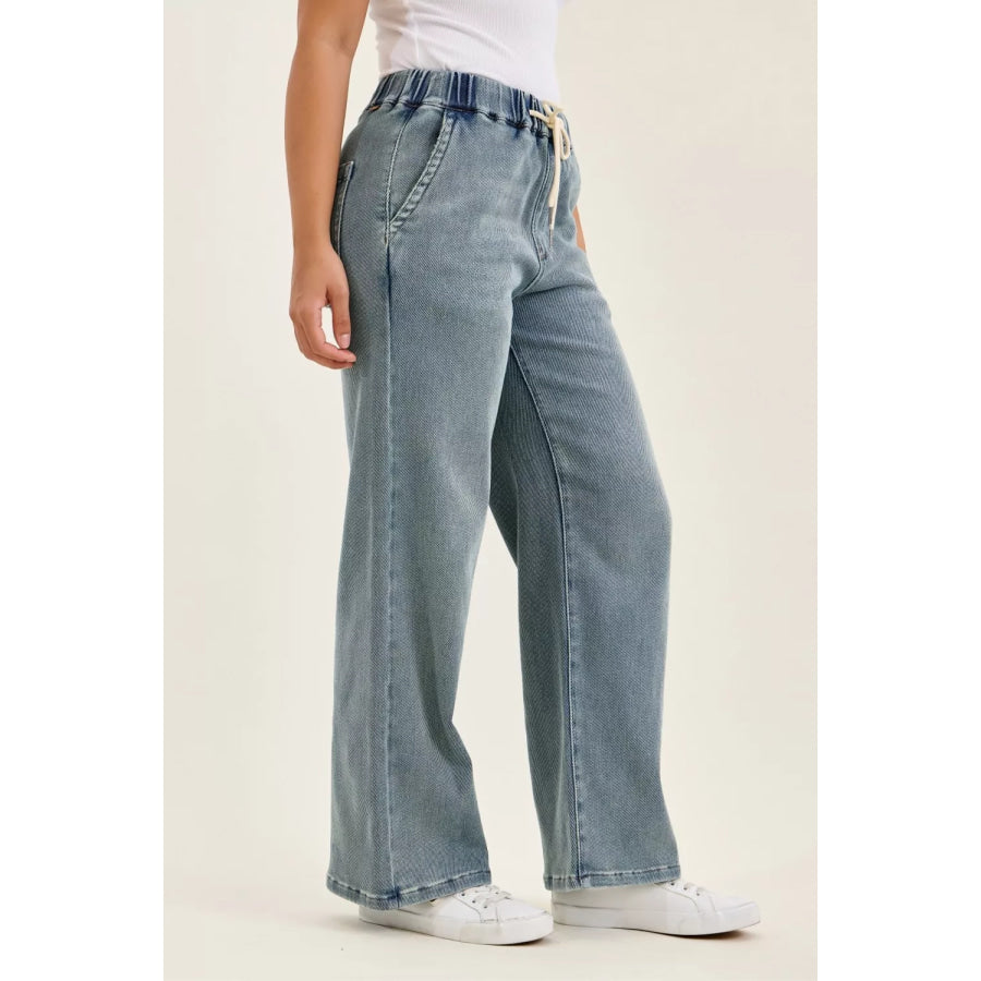 Judy Blue Hight Waist Wilhelmina Baggy Jeans with Md Aged Stone Blue Wash Apparel and Accessories