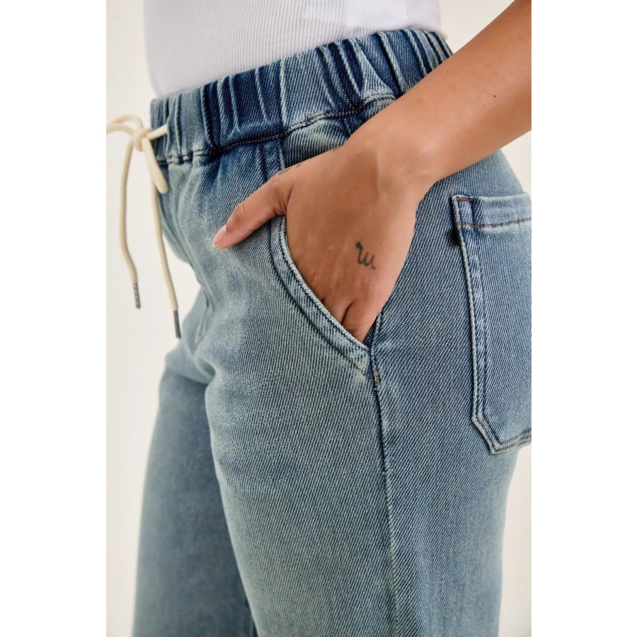 Judy Blue Hight Waist Wilhelmina Baggy Jeans with Md Aged Stone Blue Wash Apparel and Accessories