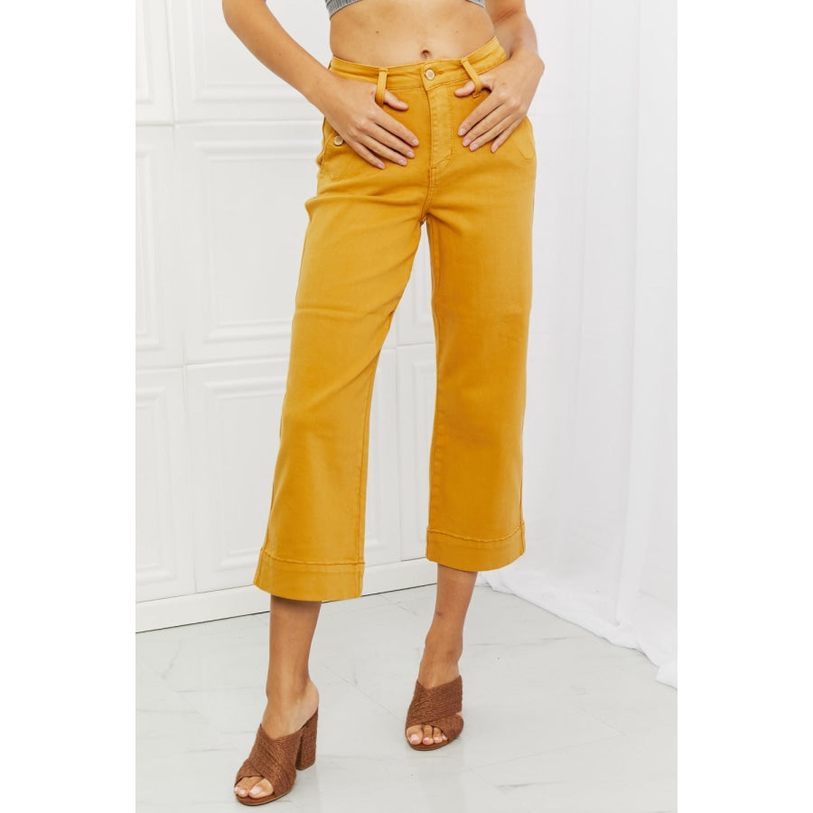 Judy Blue Jayza Full Size Straight Leg Cropped Jeans Mustard