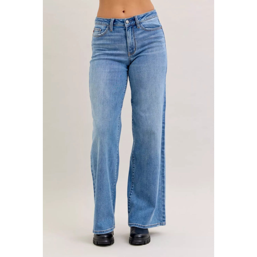 Judy Blue Mid Rise Retro Wide Leg Jeans MD / 0(24) Apparel and Accessories