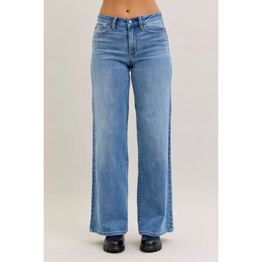 Judy Blue Mid Rise Retro Wide Leg Jeans MD / 0(24) Apparel and Accessories