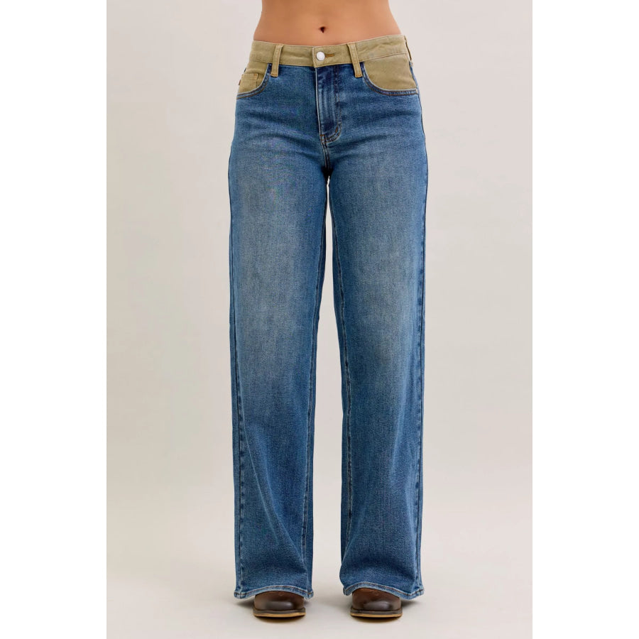 Judy Blue MR Column Straight Jeans with Corduroy Waist MD / 0(24) Apparel and Accessories