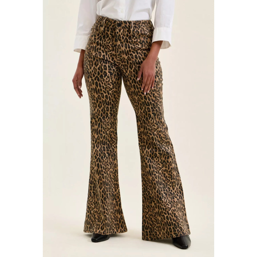Judy Blue Mr Jaqueline Flare Print Leopard Jeans PRINT / 0(24) Apparel and Accessories