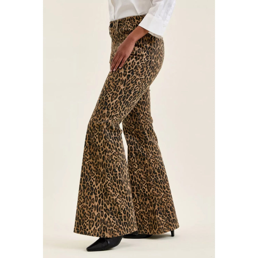 Judy Blue Mr Jaqueline Flare Print Leopard Jeans Apparel and Accessories