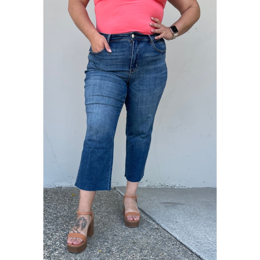 Judy Blue Renee Full Size Medium Wash Wide Leg Cropped Jeans Medium / 3