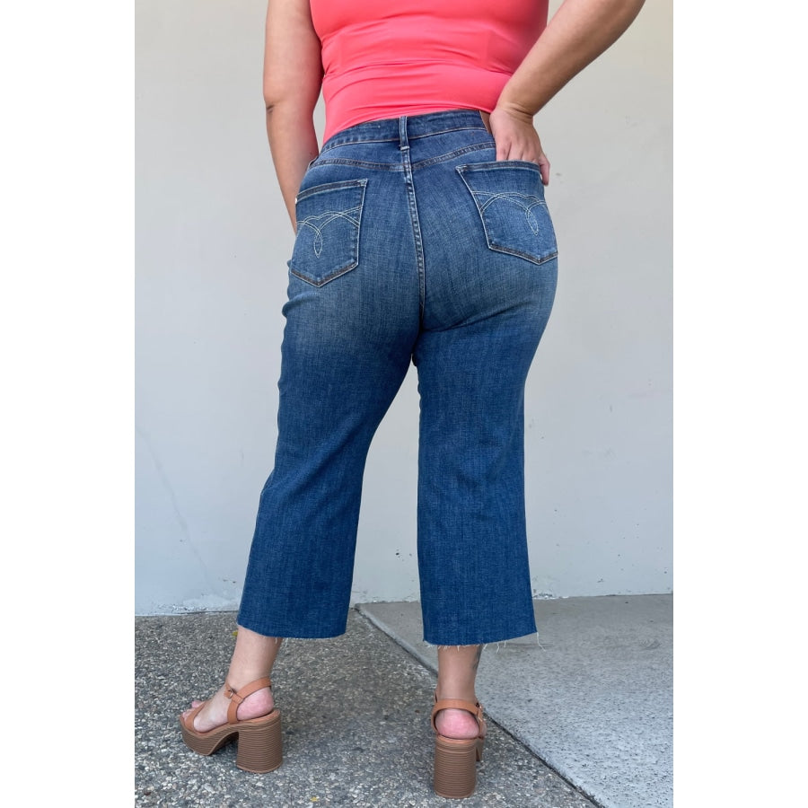Judy Blue Renee Full Size Medium Wash Wide Leg Cropped Jeans
