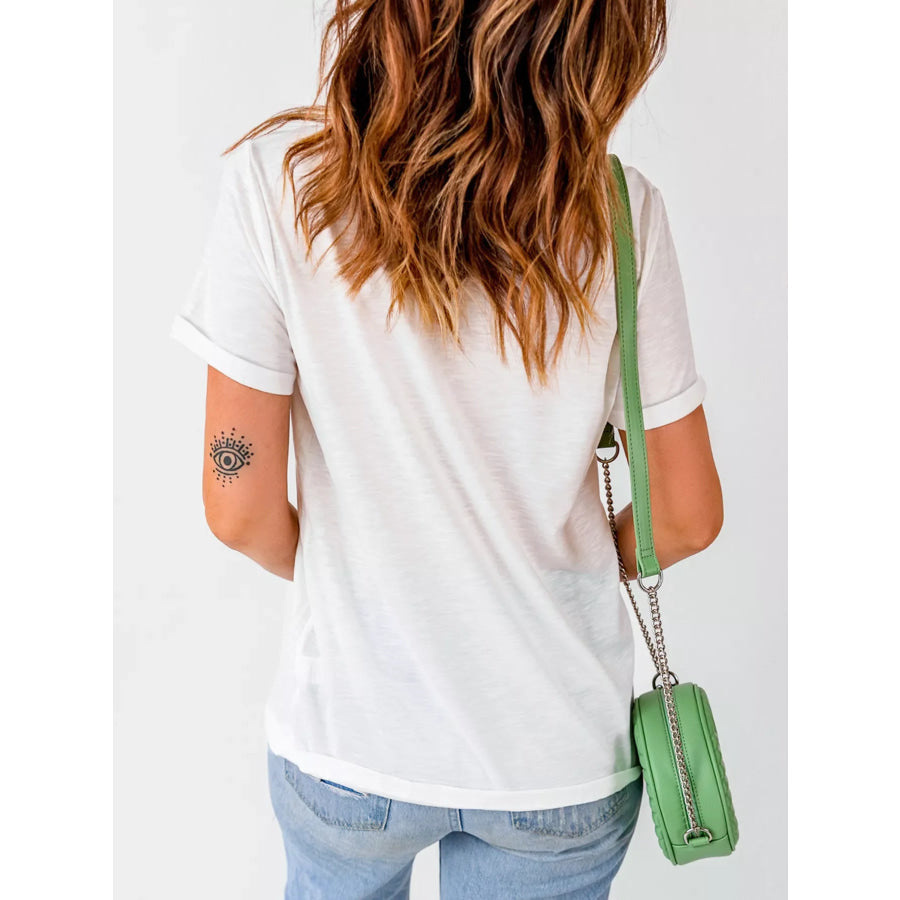 JUST HERE For THE COWBOY Cuffed Sleeve Crew Neck T Shirt Apparel and Accessories