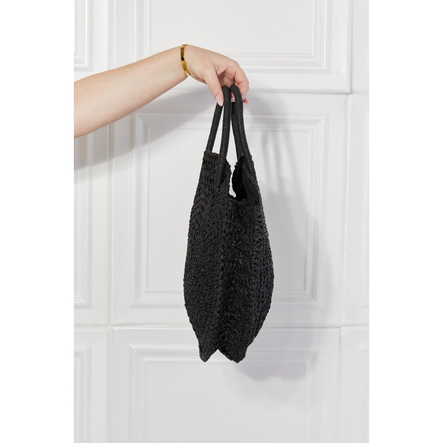 Justin Taylor Beach Date Straw Rattan Handbag in Black Black / One Size