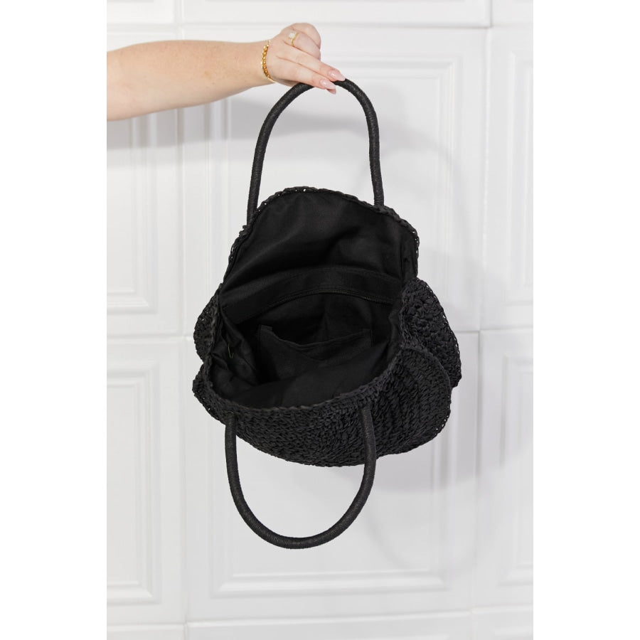Justin Taylor Beach Date Straw Rattan Handbag in Black Black / One Size