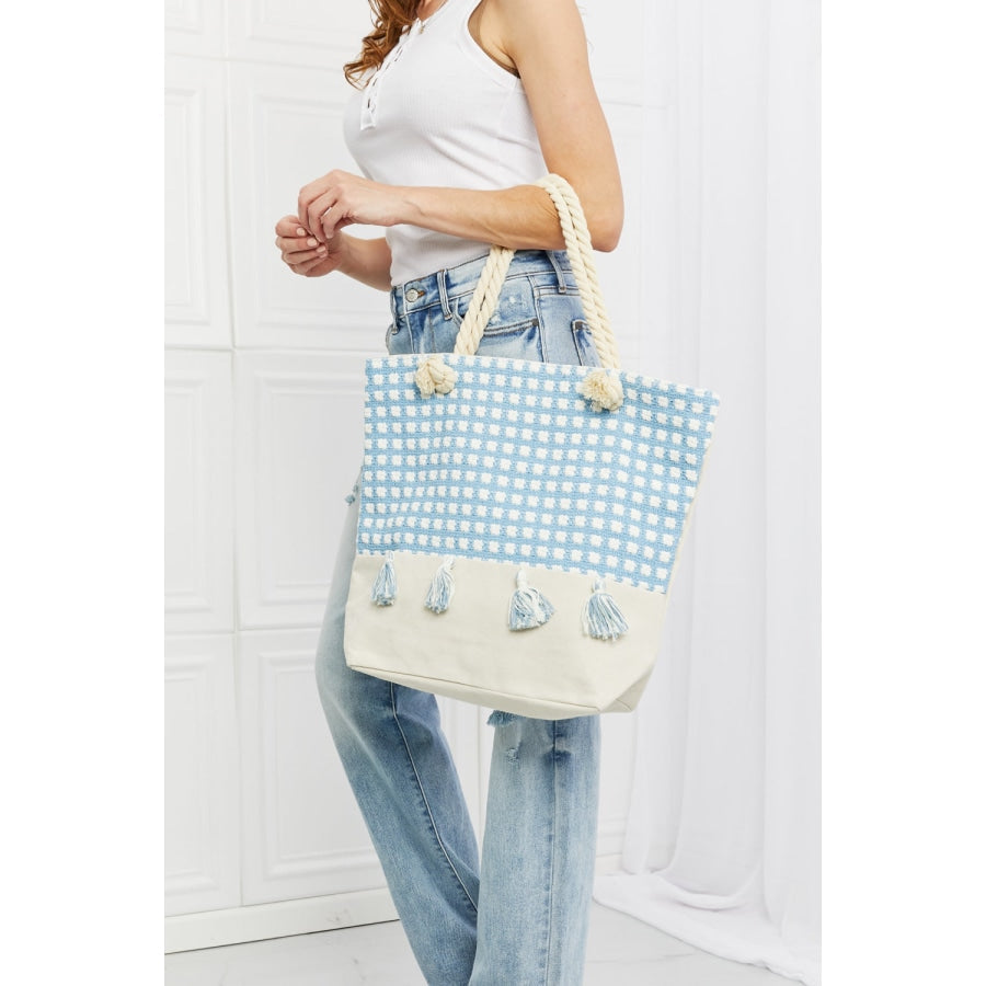 Justin Taylor Picnic Date Tassle Tote Bag Chambray / One Size